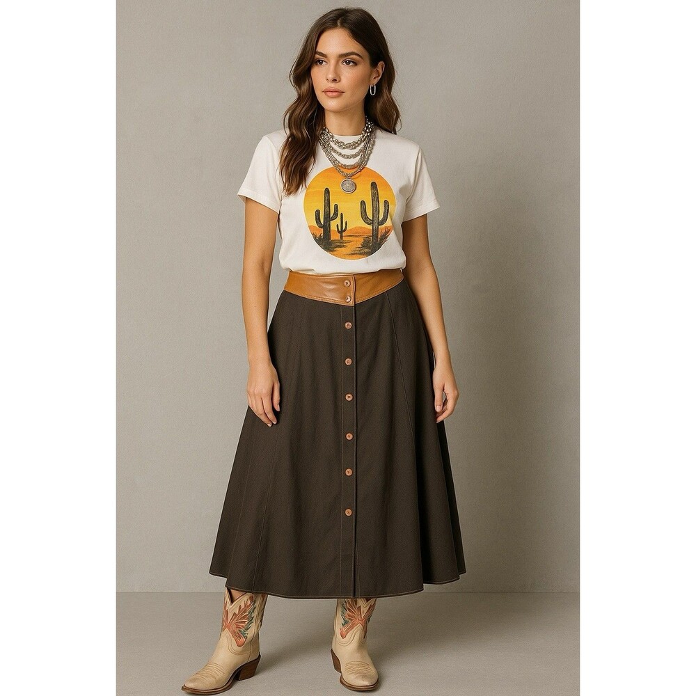 VTG Mirrors Women’s Small Black Western Midi Maxi Skirt Southwestern Boho Indie